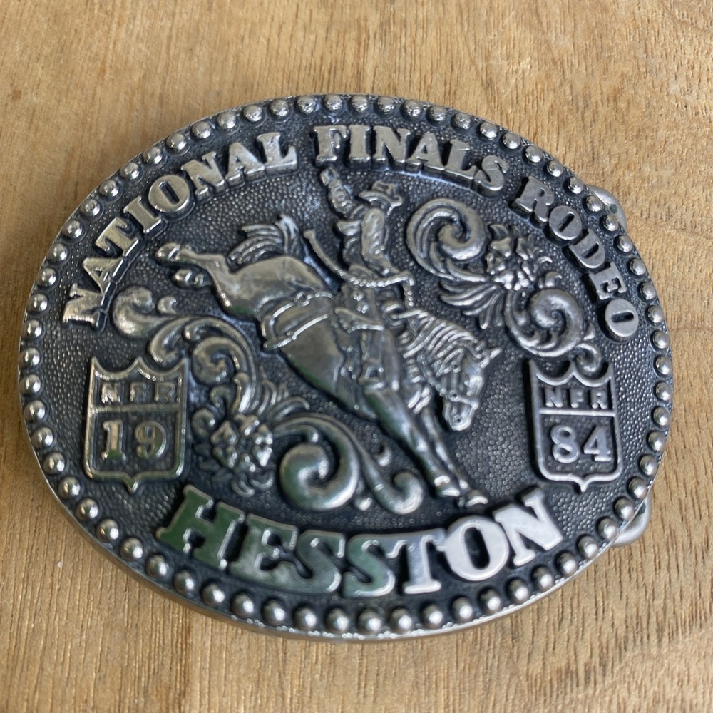 Vintage Hesston‎ 1984 Junior  Belt Buckle National Finals Rodeo Cowboy Signed